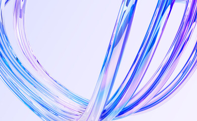 Abstract 3d background with liquid glass holographic lines. Fluid shimmering streams, curve wave ribbons with speed motion effect and hologram gradient neon light, render tech banner. 3D illustration