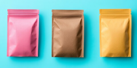 Modern studio food photography colorful snack packaging display with vibrant close-up view