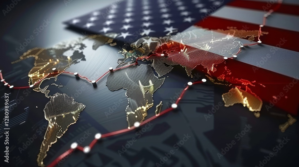 Poster american flag integrated with dynamic financial chart vector art on dark gradient background