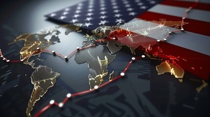 American flag integrated with dynamic financial chart vector art on dark gradient background