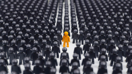Fototapeta premium Single person standing out in a crowd representing individuality, leadership, uniqueness, and independence in modern society