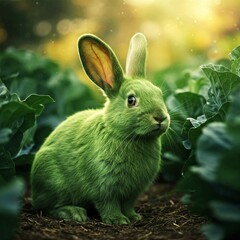 Fototapeta premium Verde que te quiero verde, un conejo en su jardín