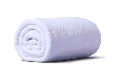 Single rolled white towel, spa element, isolated on white background