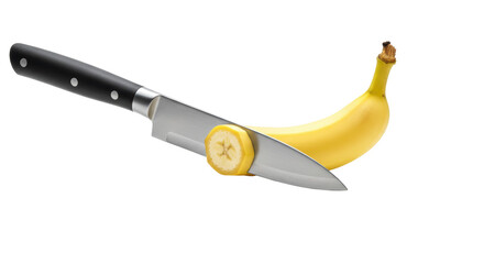 Fototapeta premium Isolated Banana Sliced with a Knife