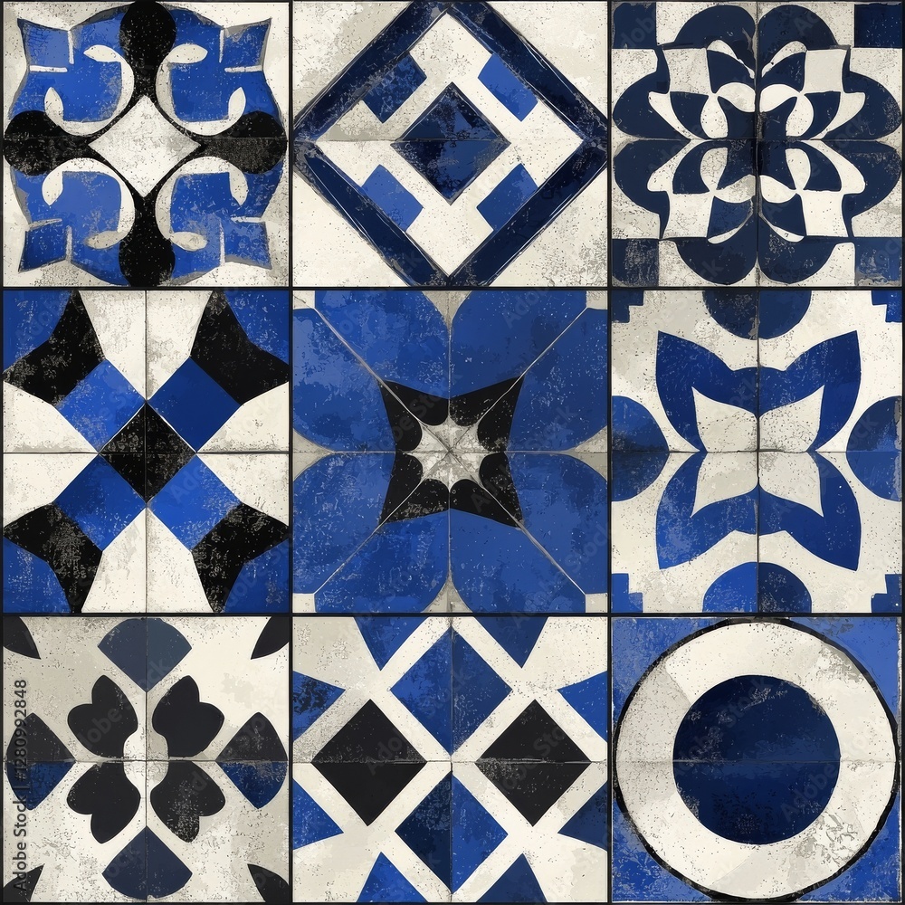 Poster the design features a decorative tile pattern with a geometric patchwork