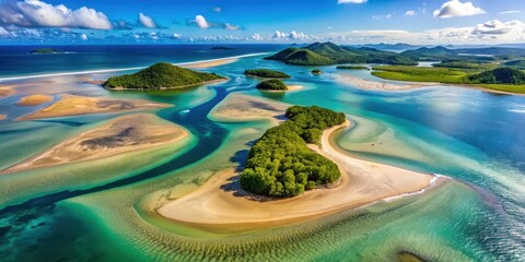 Obraz premium islands connecting by sandbar, aerial view, water, island, water, island, sunlit waters
