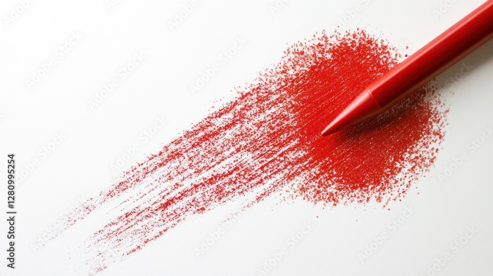 Poster red crayon stroke: a vibrant burst of color against a white background. the crayon's sharp point and