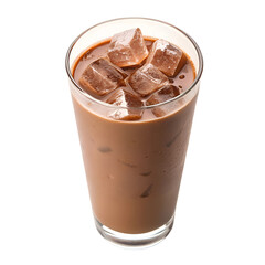 Iced Chocolate Drink: Refreshing beverage with a creamy cocoa flavor and ice cubes. Isolated on a transparent background, PNG.