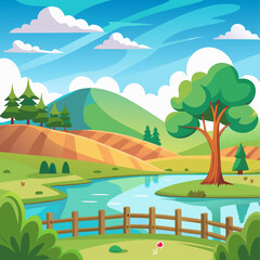 Obraz premium Green Hills and River