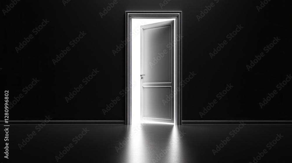Poster A door stands ajar in a dimly lit room, casting a soft glow across the floor. The light highlights shadows, creating a sense of intrigue and beckoning viewers to enter the unknown
