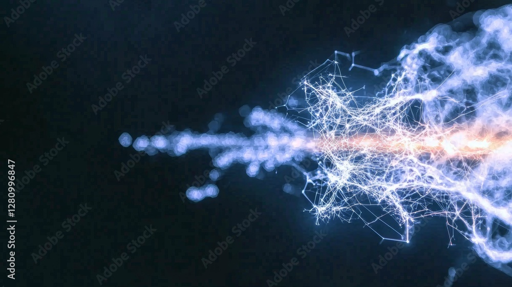 Poster the edge of this abstract sci-fi background is where the blue fractal clouds are located