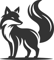 A fox standing proudly with its tail fluffed up animal vector silhouette