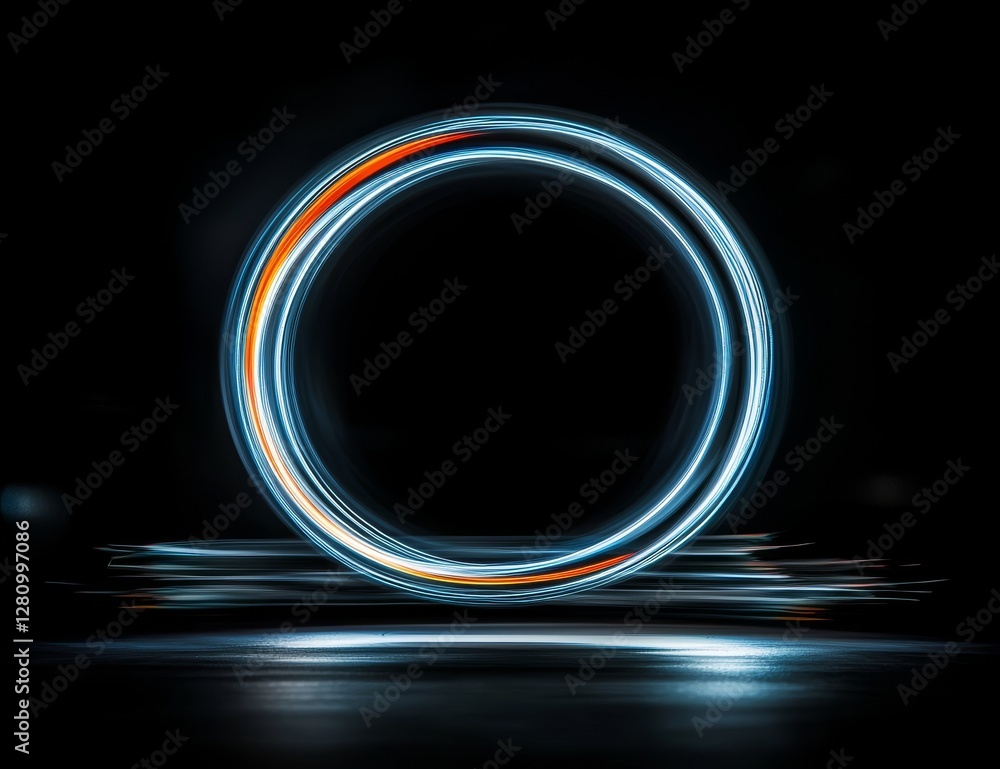 Poster a cosmic abstract frame filled with shining neon lights serves as the backdrop for a glow swirl ligh
