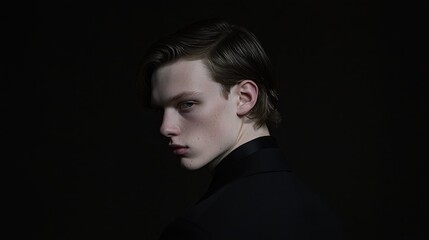 Obraz premium A man with a Hollywood-inspired look, slicked-back hair, 