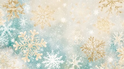 Elegant Gold and White Glitter Snowflakes Winter Background