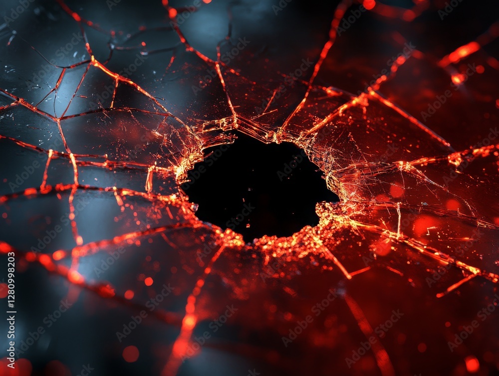 Aufkleber shattered: a vibrant look at the internal cracks and structure in material damage, revealing a compl
