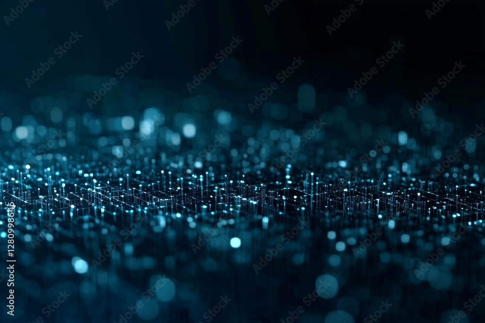 Poster a sci-fi megalopolis is illustrated in 3d, with a futuristic city of microchips representing the fie