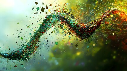 Colorful Abstract Wave of Particles and Shapes in Dynamic Motion