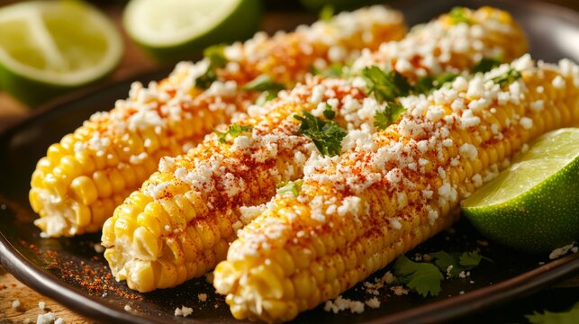 Mexican street corn elotes with cotija cheese and lime