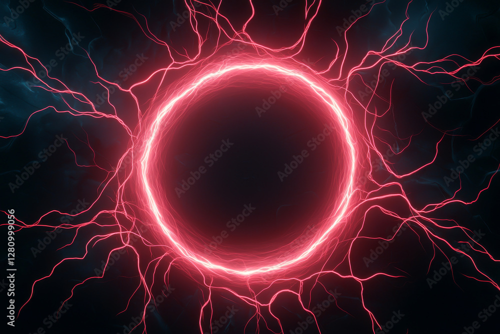 Poster a striking abstract image of a glowing red electric circle with dynamic energy.