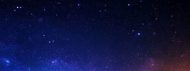 Vibrant deep space panoramic view with many different stars, planets and cloud formations in a colourful cosmic galactic space background banner