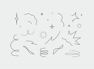 Star line doodle design elements drawing with blue on white background