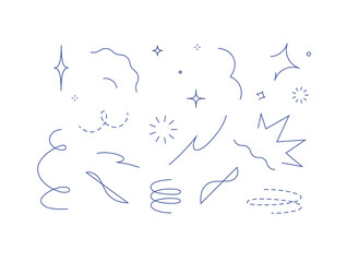 Star line doodle design elements drawing with blue on white background