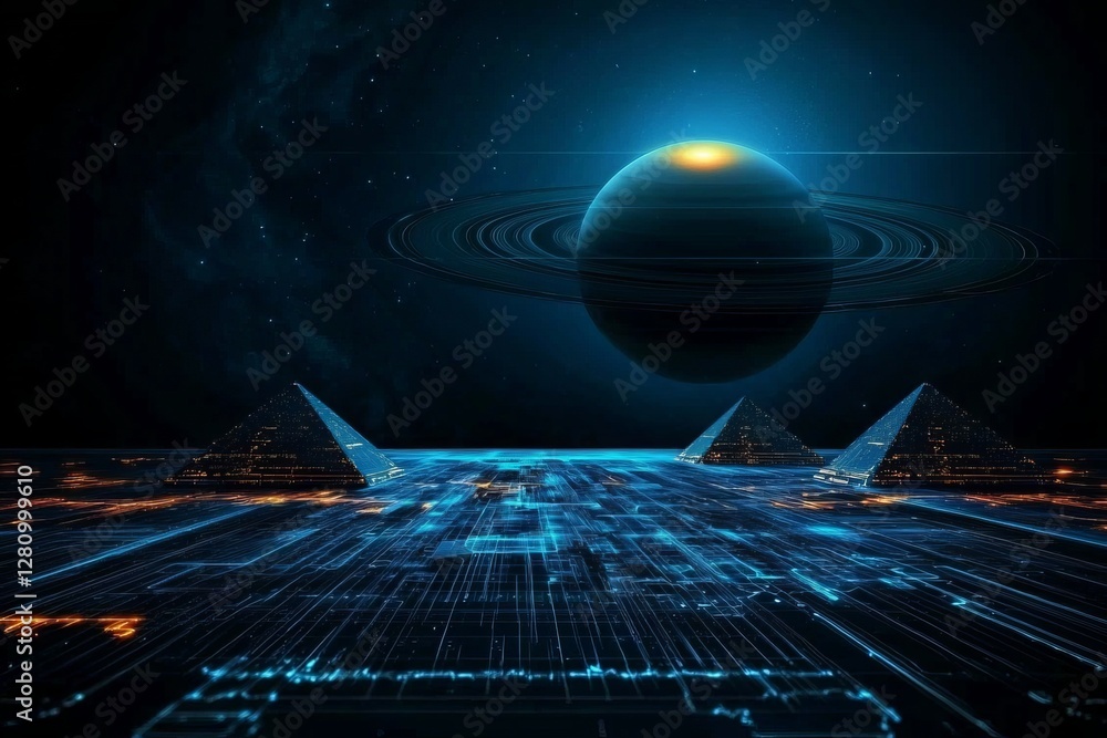 Poster a flight with a retro futuristic theme over a grid, set against a 3d illustrated background with an 