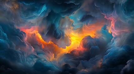 Abstract cloudscape, vibrant colors, surreal sky, artistic, fantasy