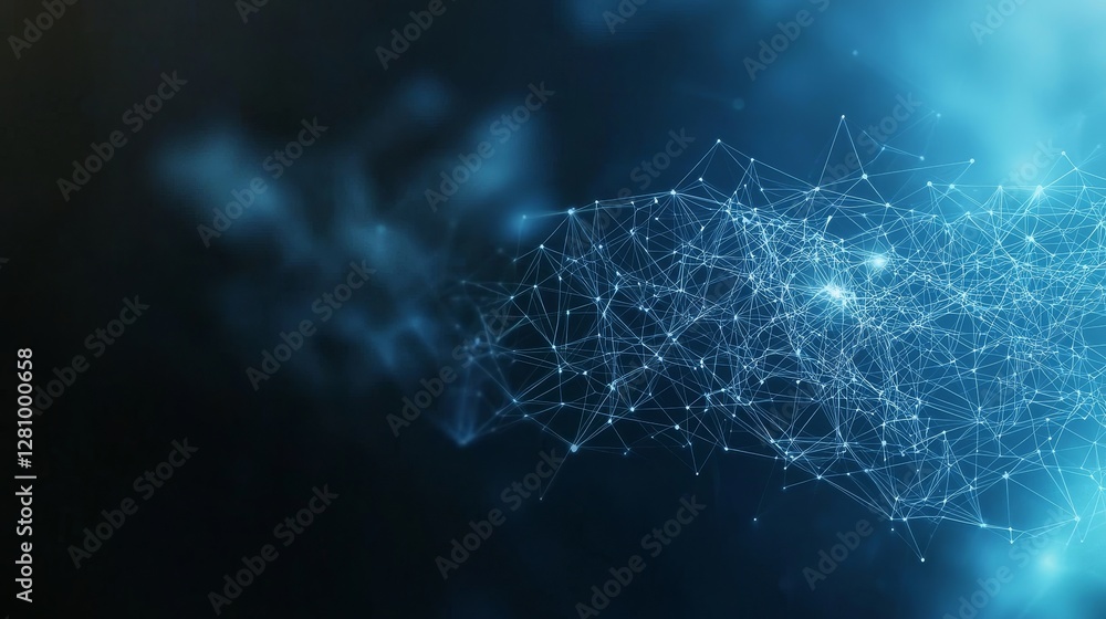 Poster illustration of data technology, featuring an abstract and futuristic background with a wave of part