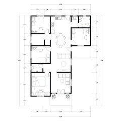 Architecture plan with furniture. home floor plan, isolated on white background, stock illustration.