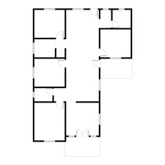 Black and White floor plan of a modern unfurnished house for your design. Suburban house vector blueprint. Architectural background