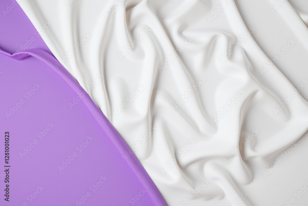 Poster aesthetic fabric textures: smooth white and purple draped materials creating a visually appealing co