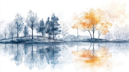 Serene Autumn Landscape with Reflections in Calm Water
