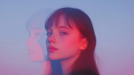 Fototapeta premium A cinematic portrait of a young woman in soft-focus, 
