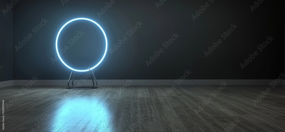 Poster an enormous, dimly lit big hall with a futuristic sci-fi atmosphere, complete with lights and a circ