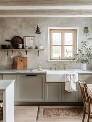 Fototapeta premium The kitchen with a minimalist farmhouse aesthetic design