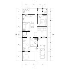 Architecture plan with furniture. home floor plan, isolated on white background, stock illustration.