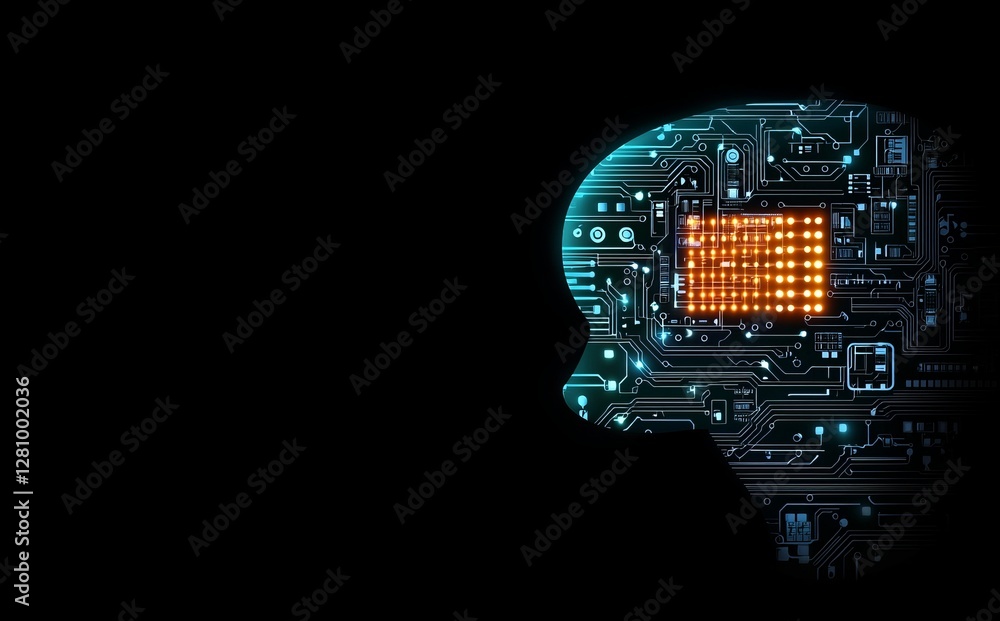 Poster the concept of big data and stocks, combined with machine learning and circuit boards, also involves