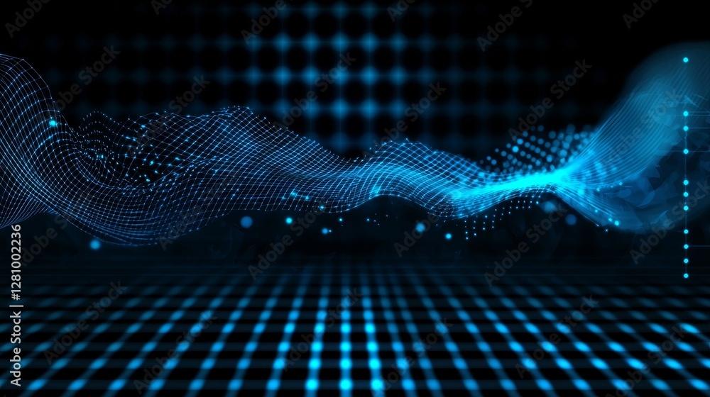 Poster the visualization of big data is set against a digital backdrop and features an analytics representa