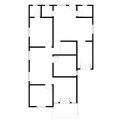 Black and White floor plan of a modern unfurnished house for your design. Suburban house vector blueprint. Architectural background