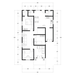 Architecture plan with furniture. home floor plan, isolated on white background, stock illustration.