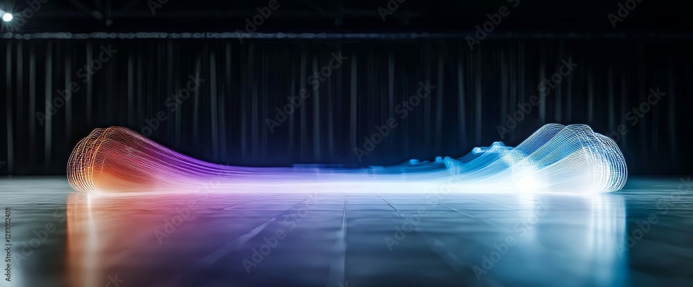 Poster the 3d rendering illustration showcases futuristic sci-fi abstract blue and purple neon light shapes