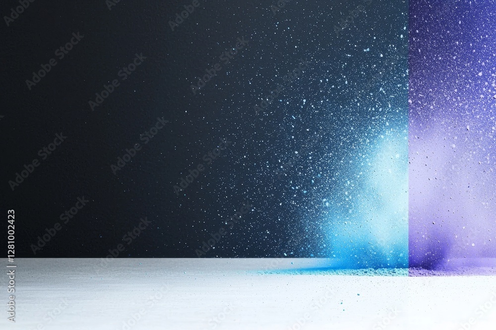 Poster a black background provides the setting for an abstract explosion of colored dust and powder, frozen