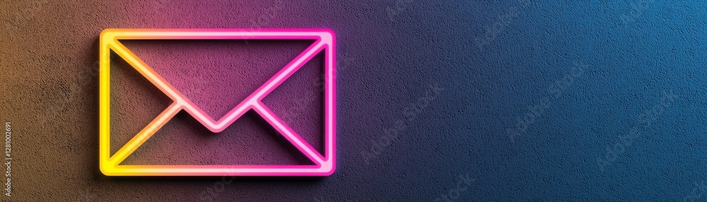 Poster neon envelope icon on vibrant background for mail and communication themes in digital design