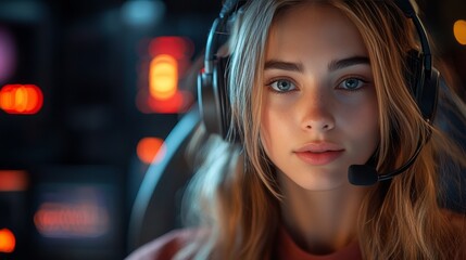 Portrait of it support woman in headset