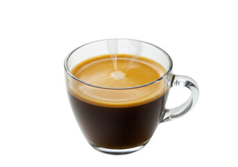 Isolated Hot Espresso Coffee in Clear Glass Cup