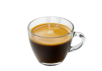Isolated Hot Espresso Coffee in Clear Glass Cup
