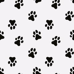 Dog Paw Seamless pattern. Dog footprint repeating pattern. Black and white pattern with dog tracks