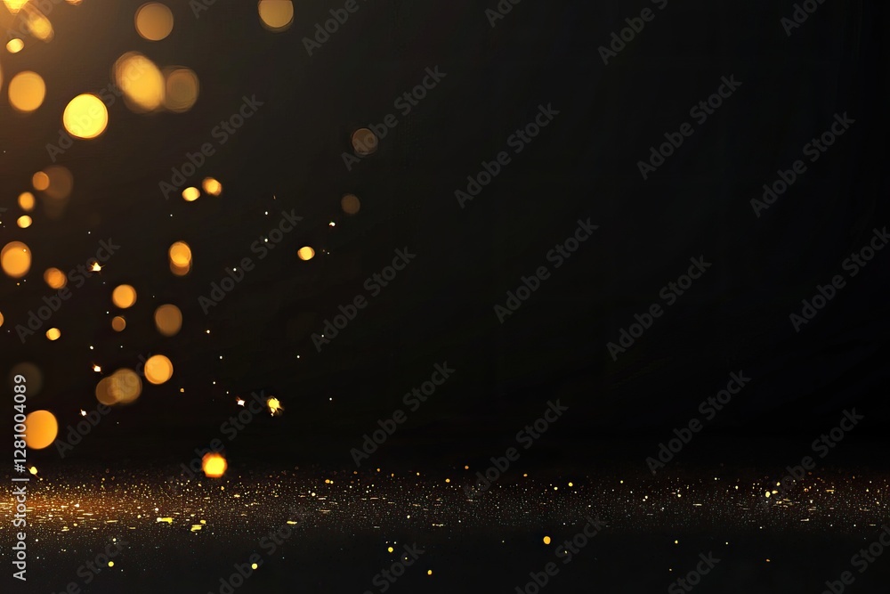 Canvas Prints abstract black background with golden glitter and bokeh lights, ideal for presentations or design.